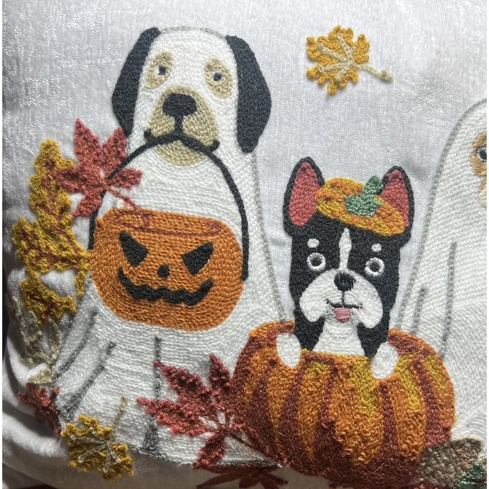 Dogs In Costumes Halloween Pillow Ghosts 12x18 Lumbar Trick or Treat Fall Leaves